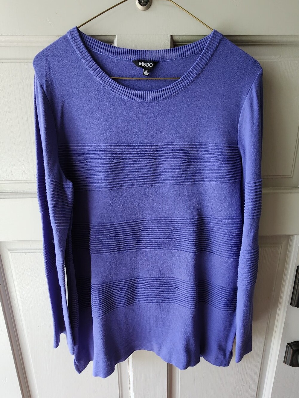 Misook Sweater Knit Blouse Top Size Medium Blue luxury classic long sleeve